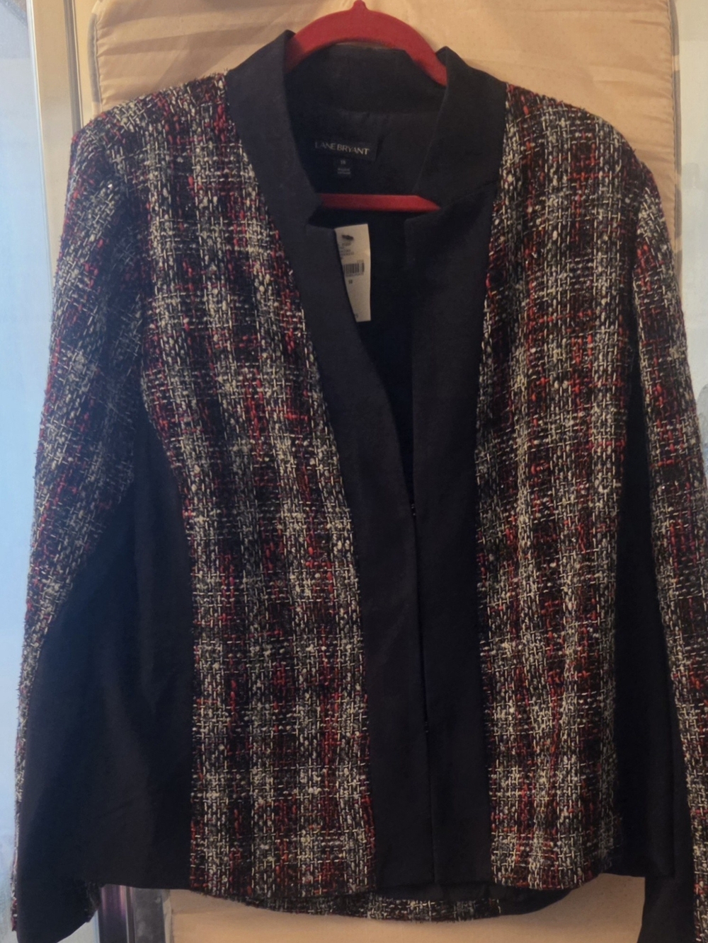 Lane Bryant Black & Red Tweed Open-Front Jacket